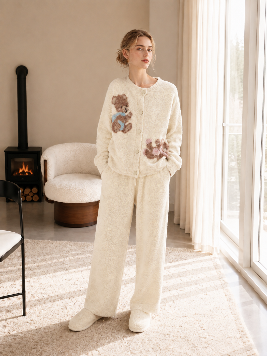 Cream teddy bear pajama set