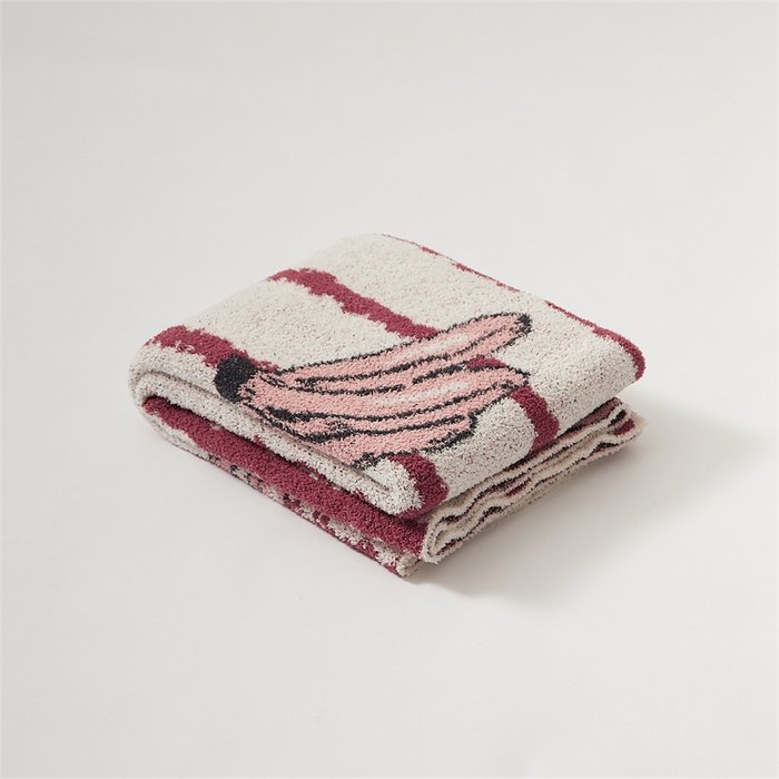 Half Fleece Throw Blanket with Jacquard Banana Stripe Design, Textured Fabric Drape View