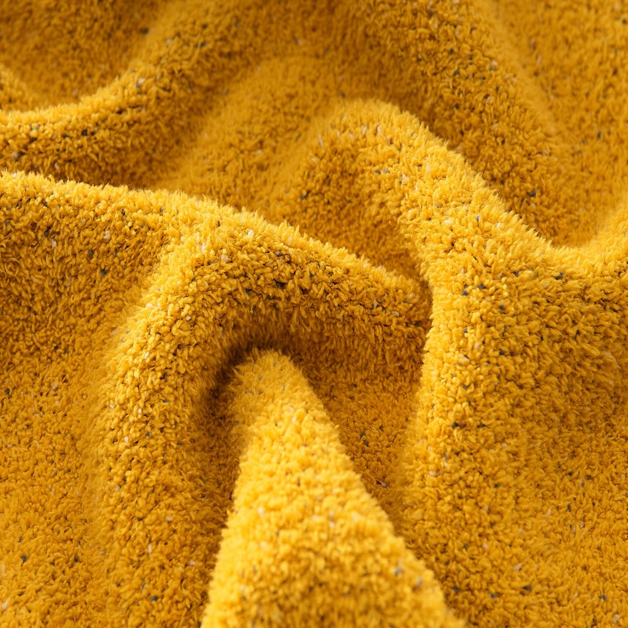 Heathered Mustard Yellow Half Fleece Knitted Throw Blanket Texture Close-up