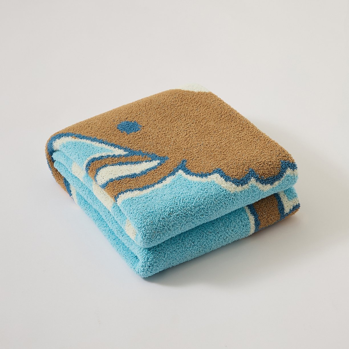 Half Fleece Knitted Throw Blanket Fuzzy Texture Close-up with Cartoon Sheep Pattern