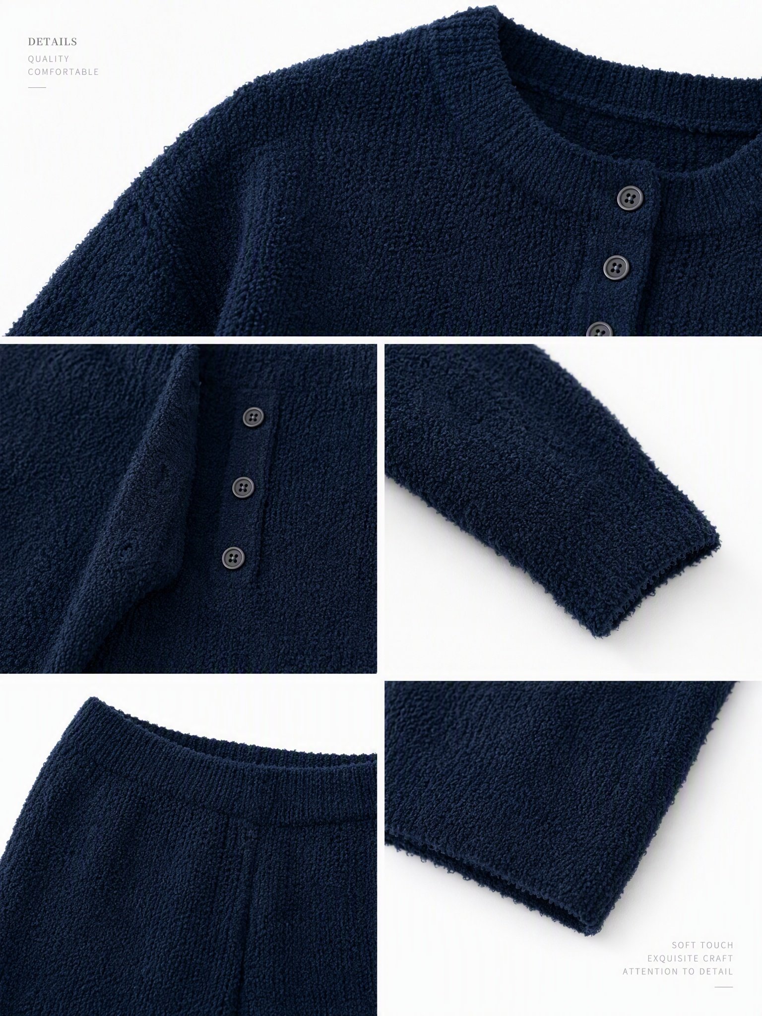 Oatmeal Henley Half Fleece Pajama Set Men's Warm Winter Loungewear with Pockets - Image 9