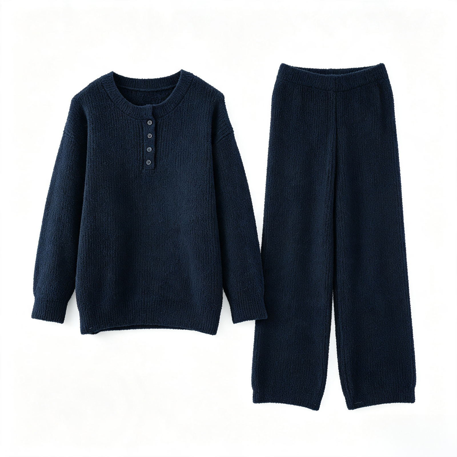 Oatmeal Henley Half Fleece Pajama Set Men's Warm Winter Loungewear with Pockets - Image 8